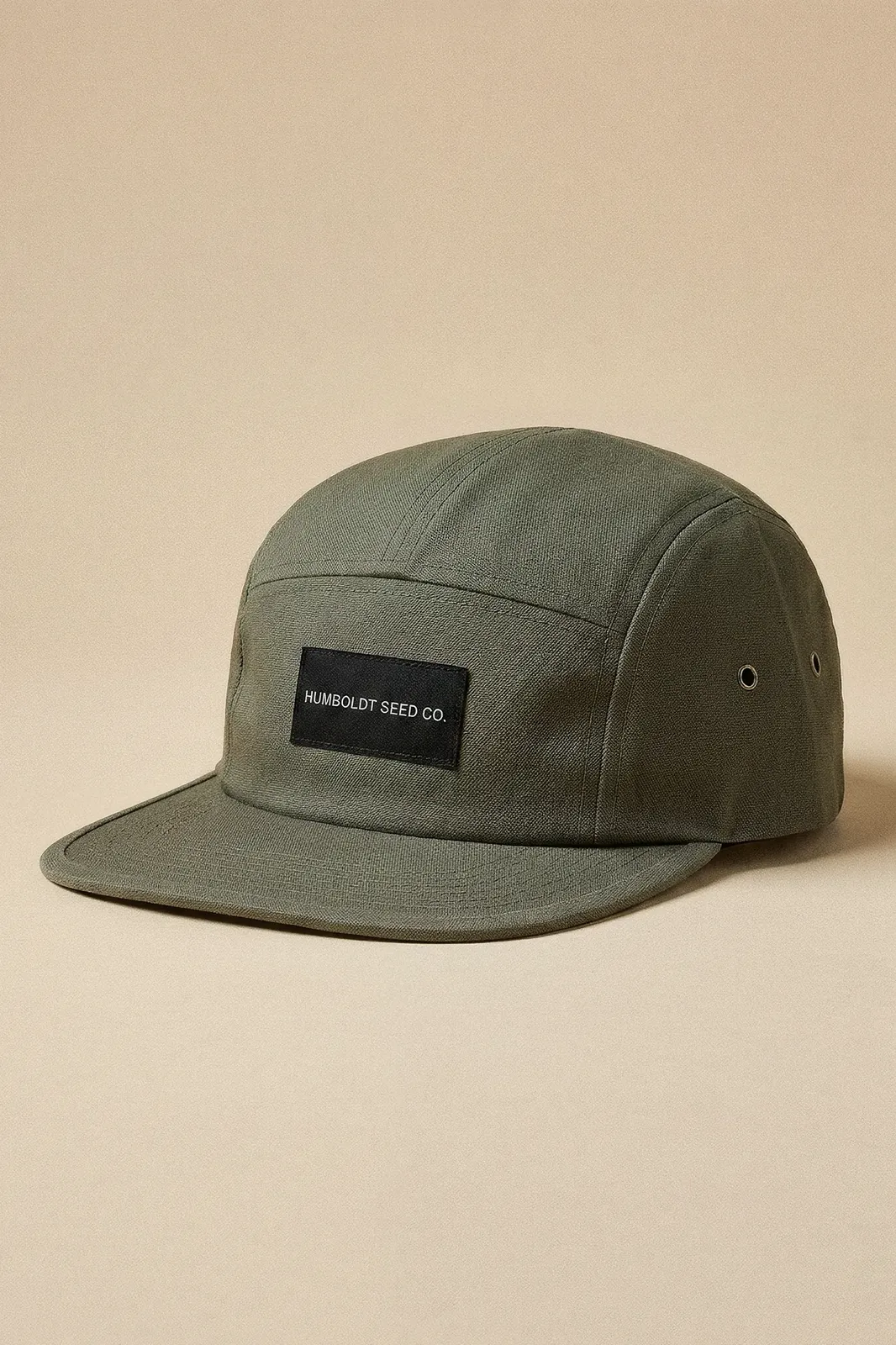 Humboldt Seed Company 5-Panels Cap – olive green 5-panel cap, front view on a studio background